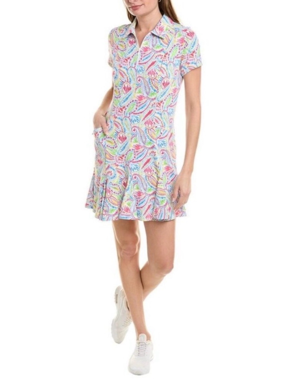 IBKUL Short Sleeve Godet Dress Paisley Print Sz S UPF 50 Sporty Pickleball Golf